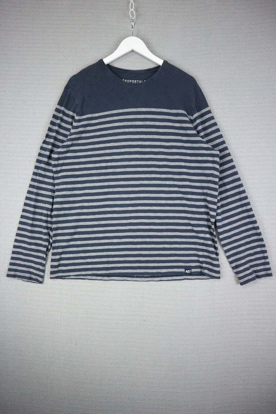 Aeropostale Mens XL Stripe Contrast Navy White Detail Longsleeve Shirt
